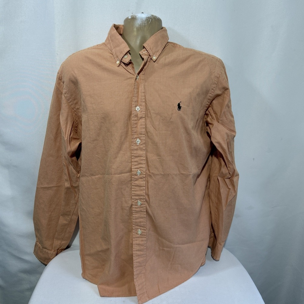 Polo Ralph Lauren Long Sleeve Button  Men's Shirt XL Orange  Plaid Green Polo
